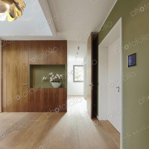 Plank floor and walnut wall covering in home Plank floor and walnut wall covering in home
