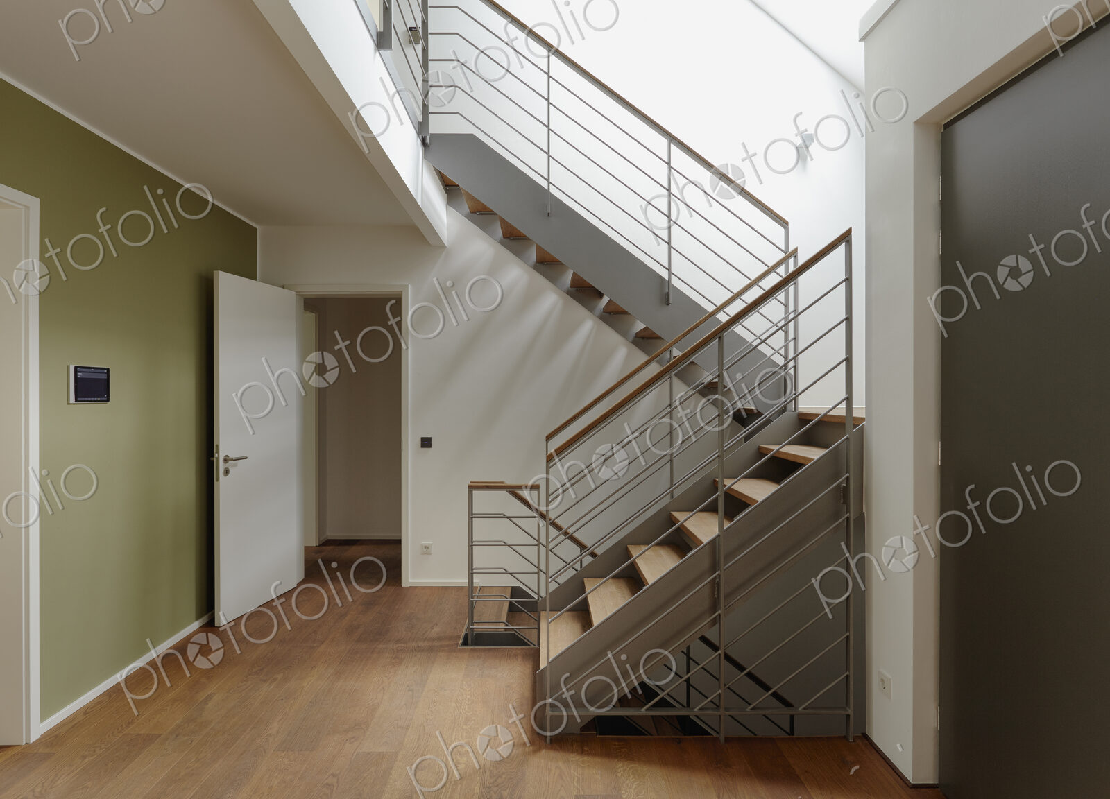 Planks, a wooden floor and staircase in home