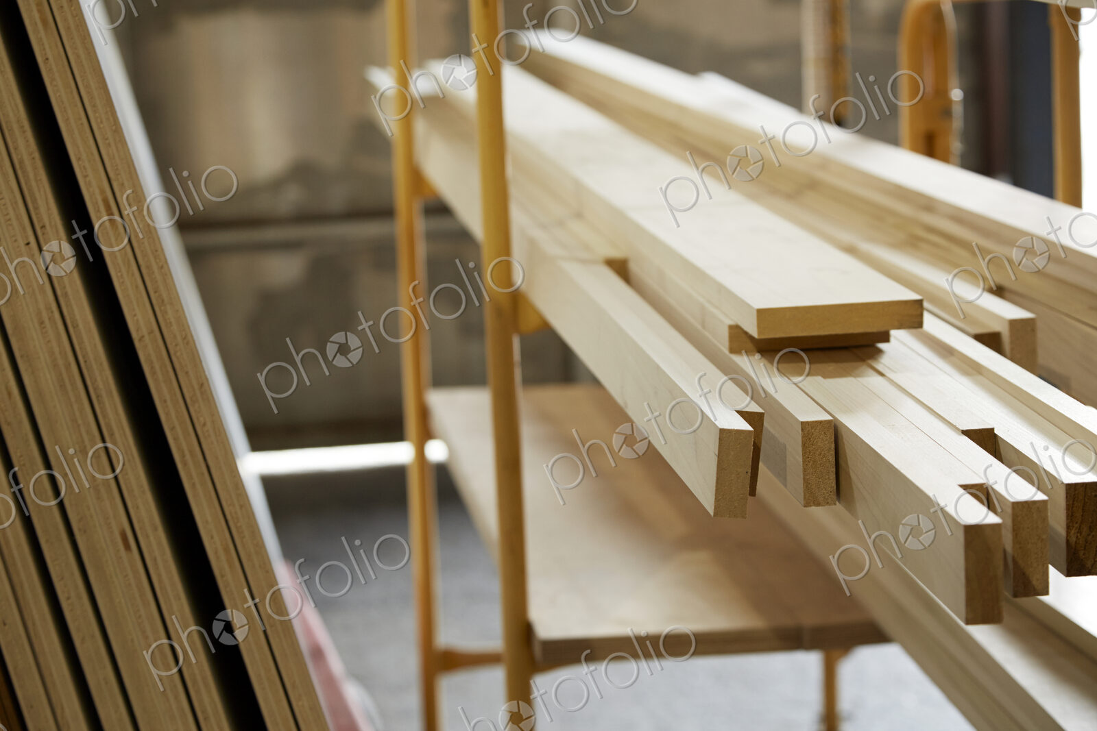Planks of wood in workshop