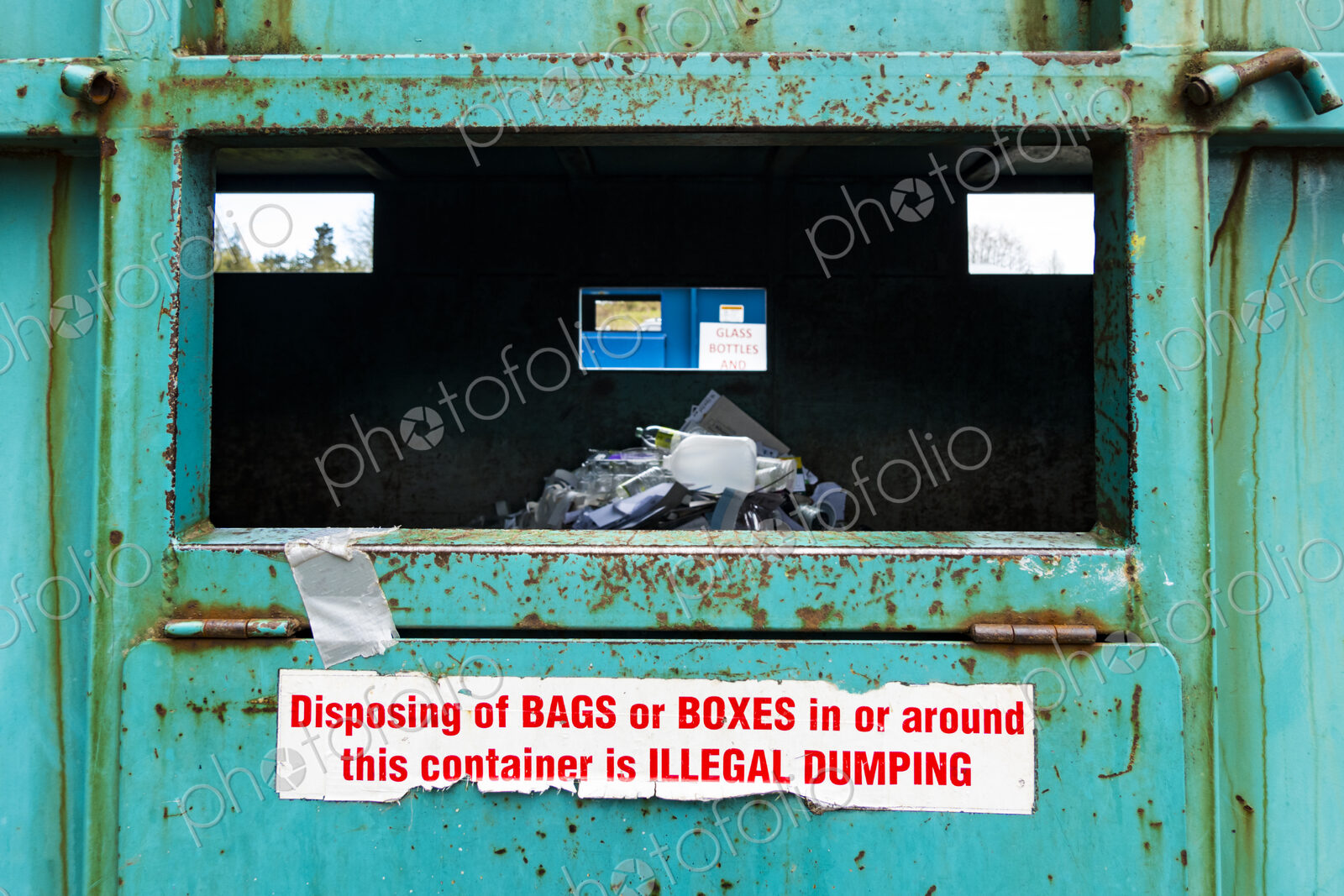 Plastic products in recycling bin, Port Angeles, WA USA