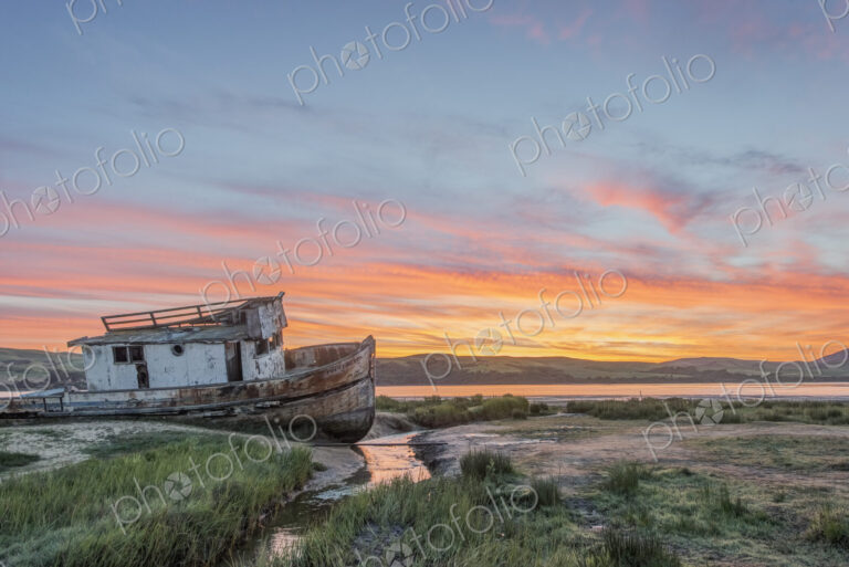 Point Reyes National Seashore, a shipwreck on shore at sunrise