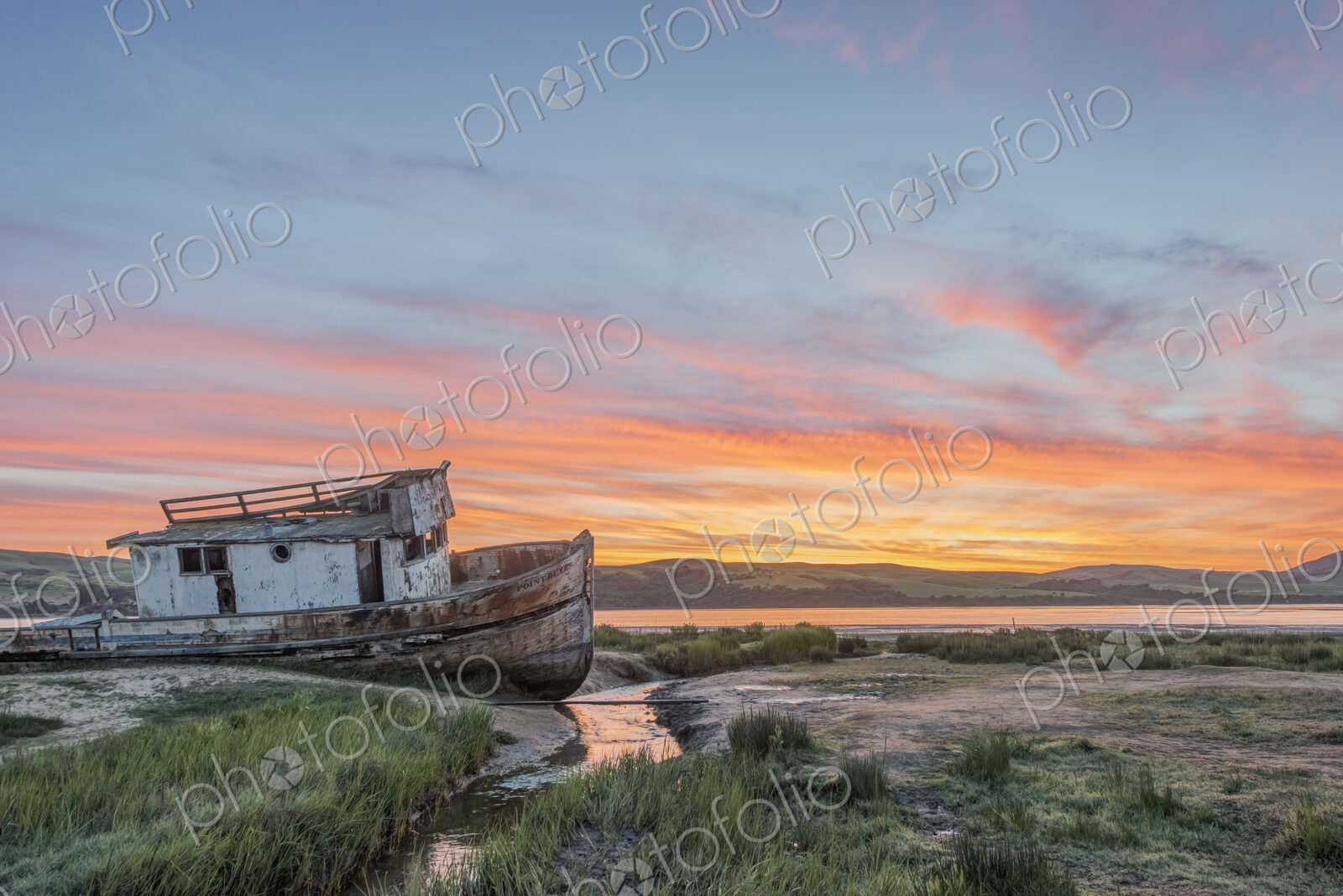 Point Reyes National Seashore, a shipwreck on shore at sunrise