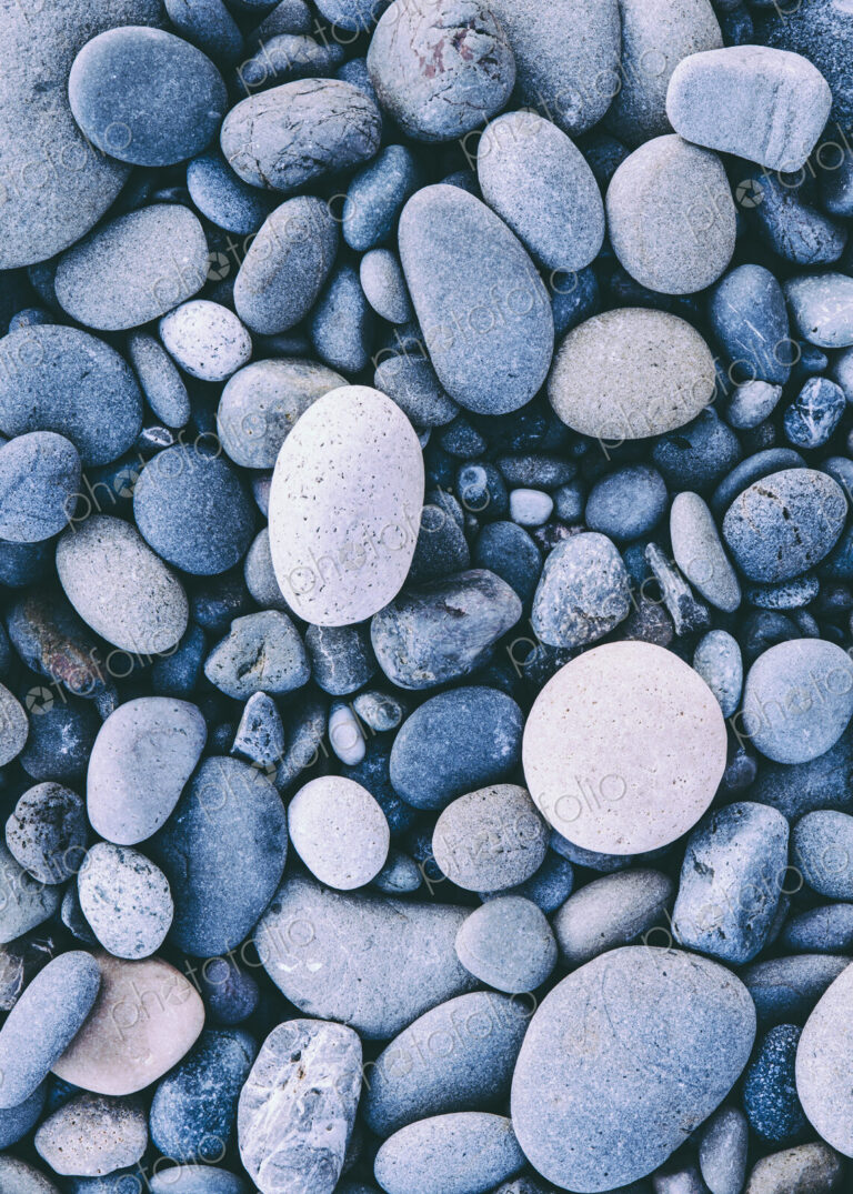 Polished smooth stones and pebbles on the sea shore, in Olympic national park. Varied…