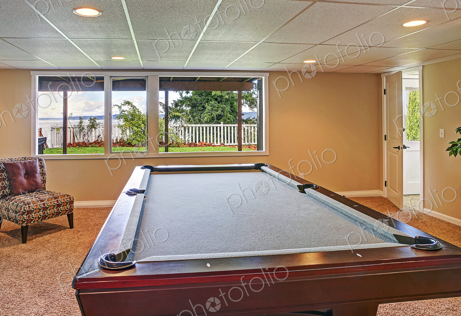 Pool table in game room