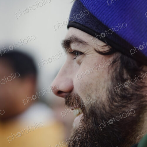 Portrait of a Caucasian man with beard and moustache in a blue hat. Portrait of a Caucasian man with beard and moustache in a blue hat.