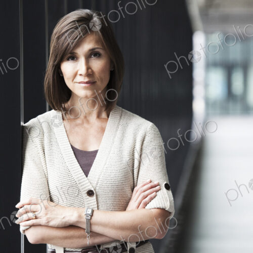 Portrait of a caucasian businesswoman in a new office space.