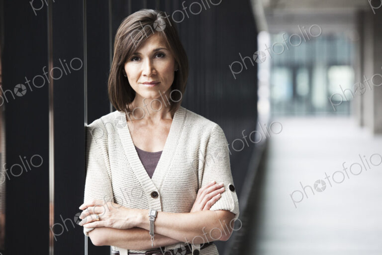 Portrait of a caucasian businesswoman in a new office space.