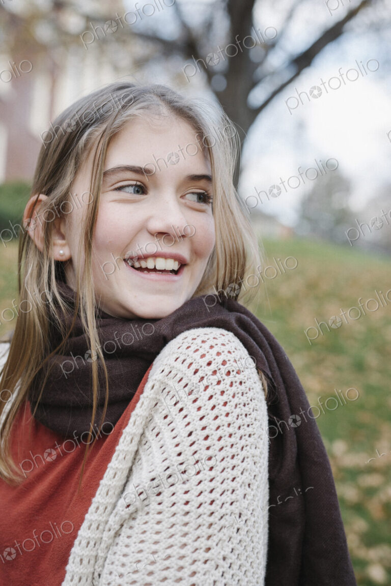 Portrait of a teenage girl, head and shoulders.