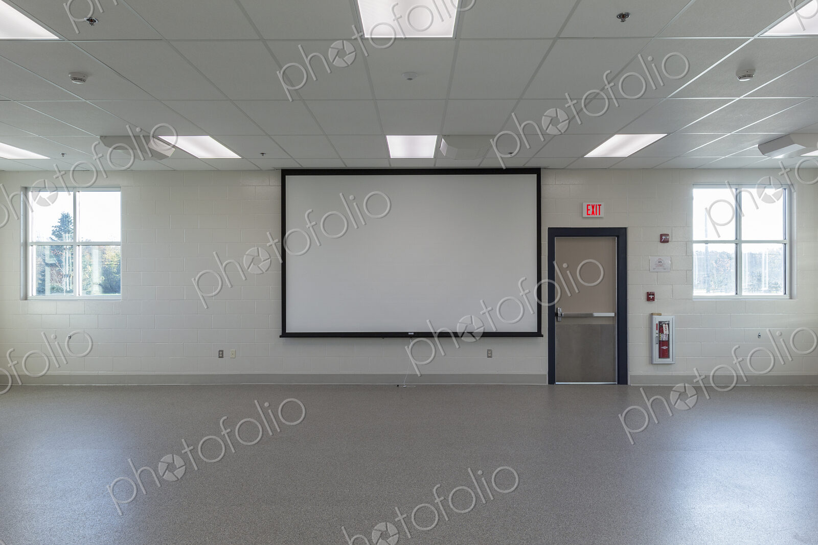 Projector screen in empty animal training room