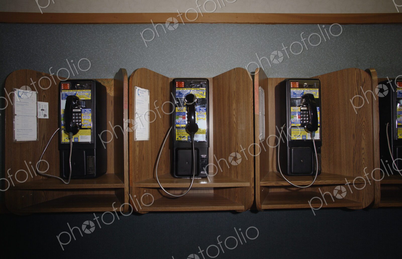 Public phone booths at a highway rest stop in West Virginia