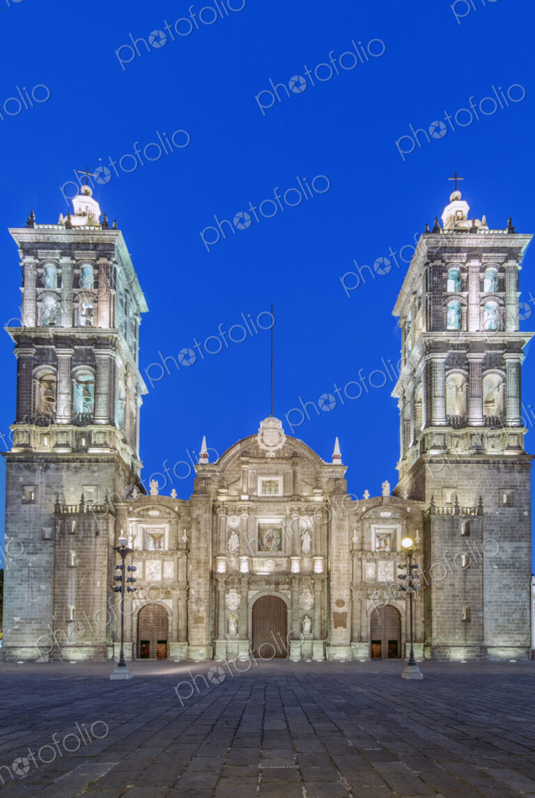Puebla Cathedral at night, Puebla, Puebla, Mexico
