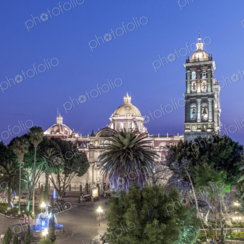 Puebla Cathedral illuminated at night, Puebla, Puebla, Mexico Puebla Cathedral illuminated at night, Puebla, Puebla, Mexico