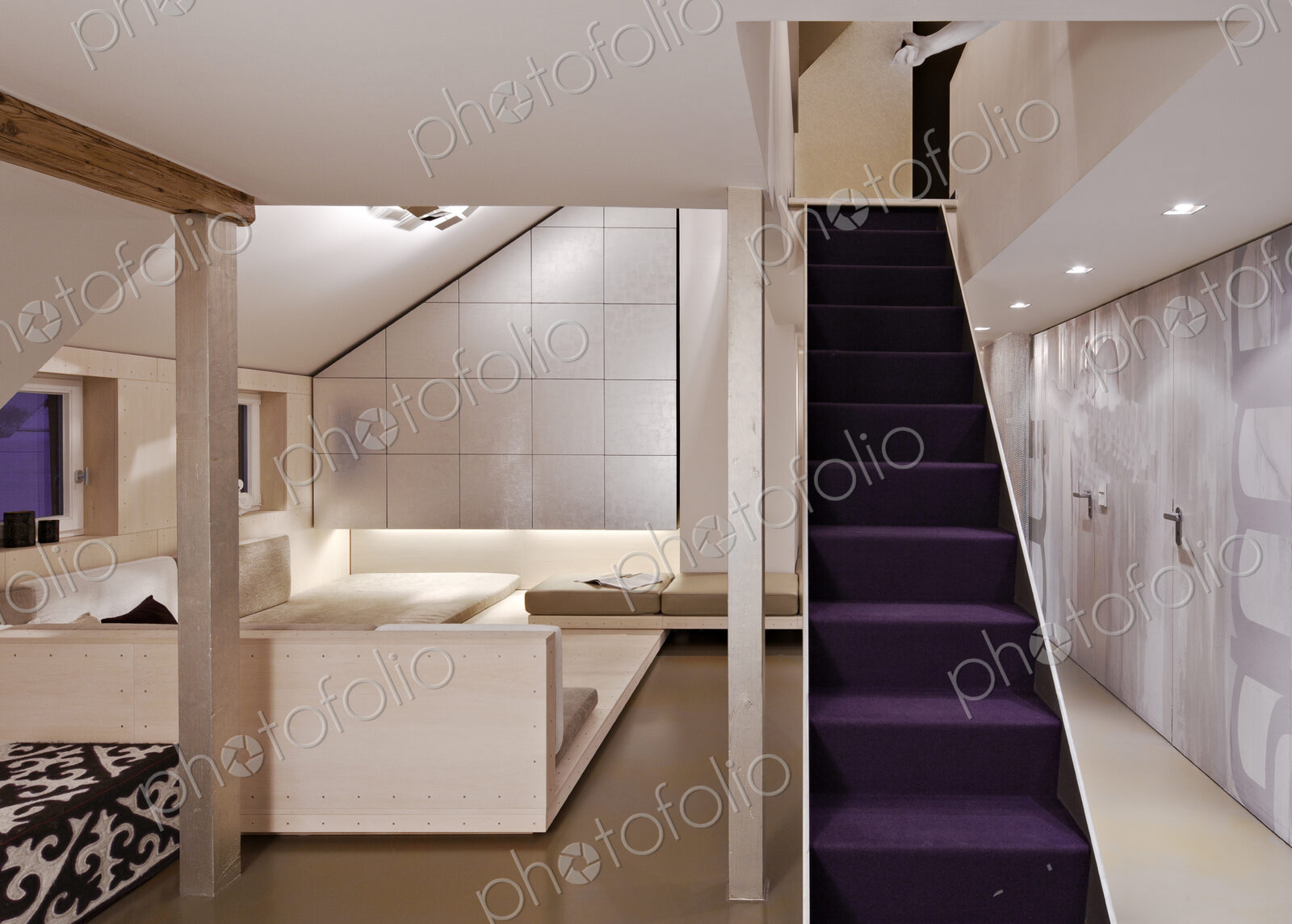 Purple staircase in modern home