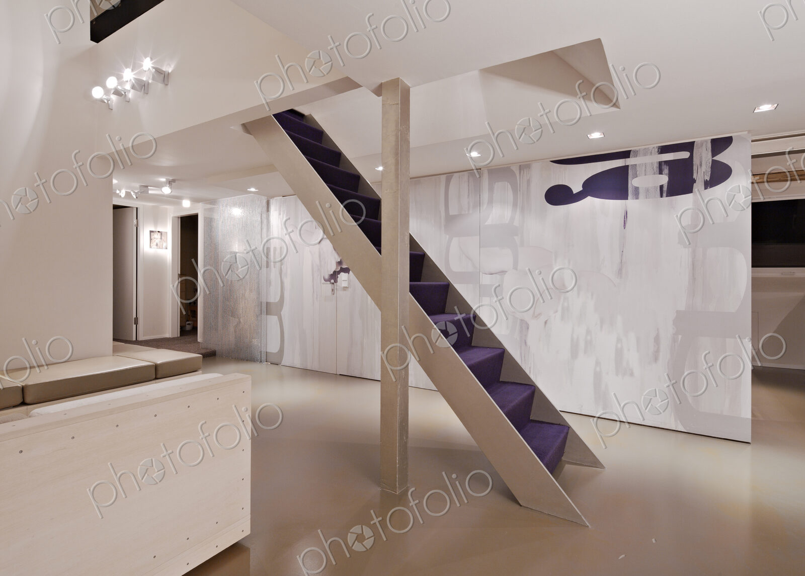 Purple staircase in modern home