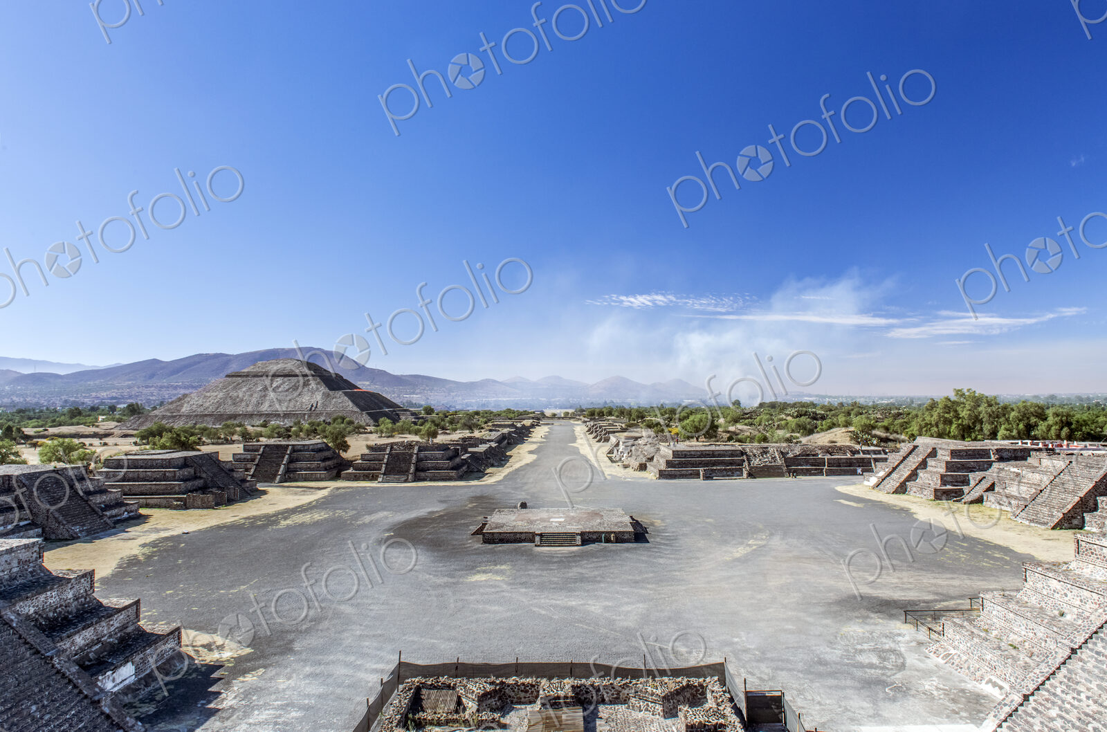 Pyramid ruins under blue sky, San Juan Teotihuacan, State of Mexico, Mexico