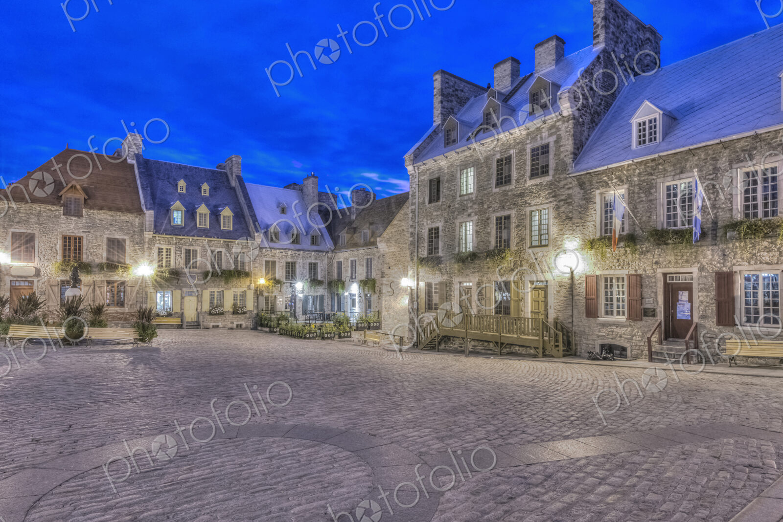 Quebec city old town, Place Royale at dawn.