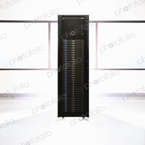 Rack housing servers in computer server farm