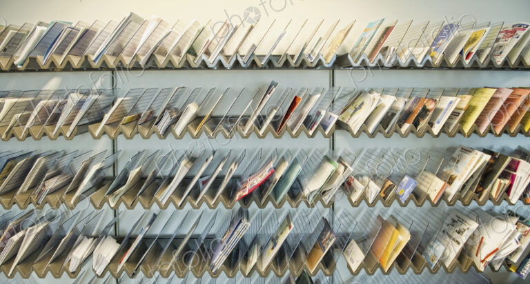 Racks of Brochures on Shelves
