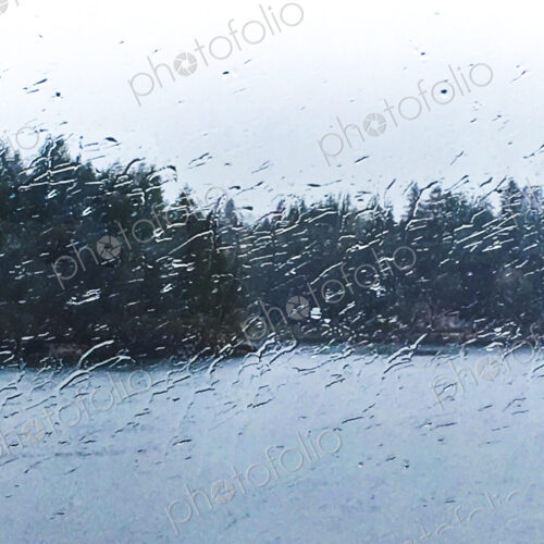 Rain droplets on the outside of a window, and view to woodland. Rain droplets on the outside of a window, and view to woodland.