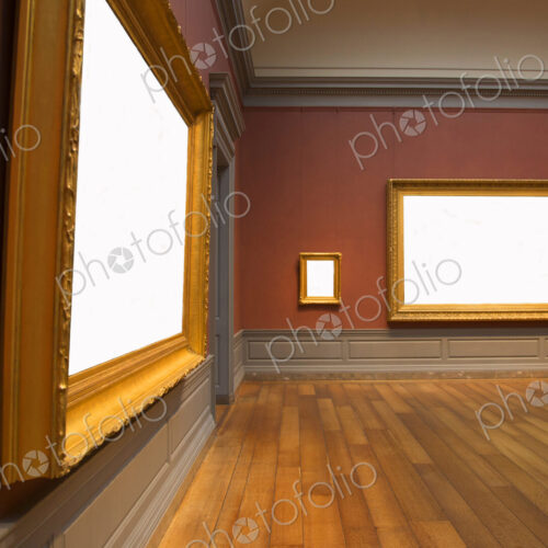 Rear view of man standing in art gallery, looking at empty gilded frame. Rear view of man standing in art gallery, looking at empty gilded frame.