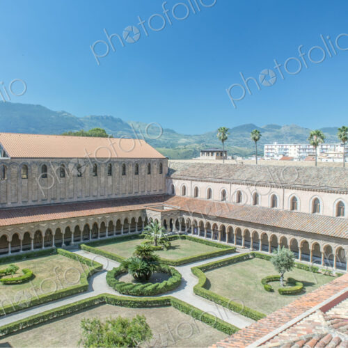 Recreation of a 12th century Byzantine monastery cloister with a garden. Recreation of a 12th century Byzantine monastery cloister with a garden.