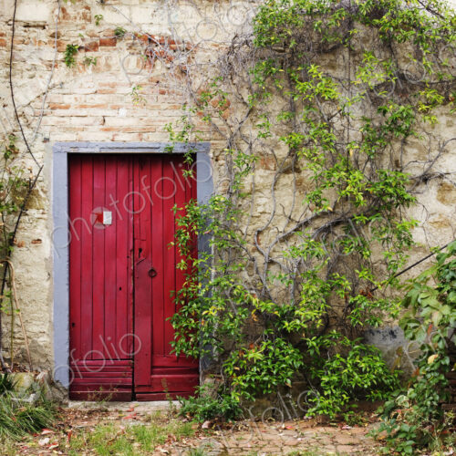 Red Door in Old Brick and Stone Cottage Red Door in Old Brick and Stone Cottage