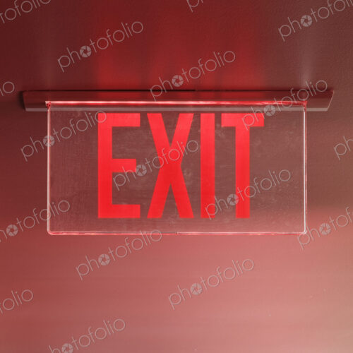 Red Exit Sign on Ceiling Red Exit Sign on Ceiling