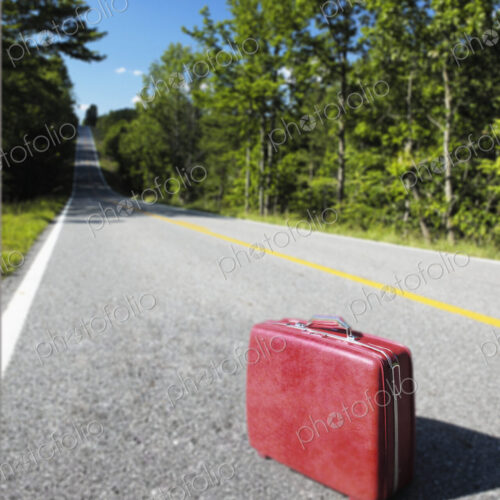 Red Suitcase on a Road