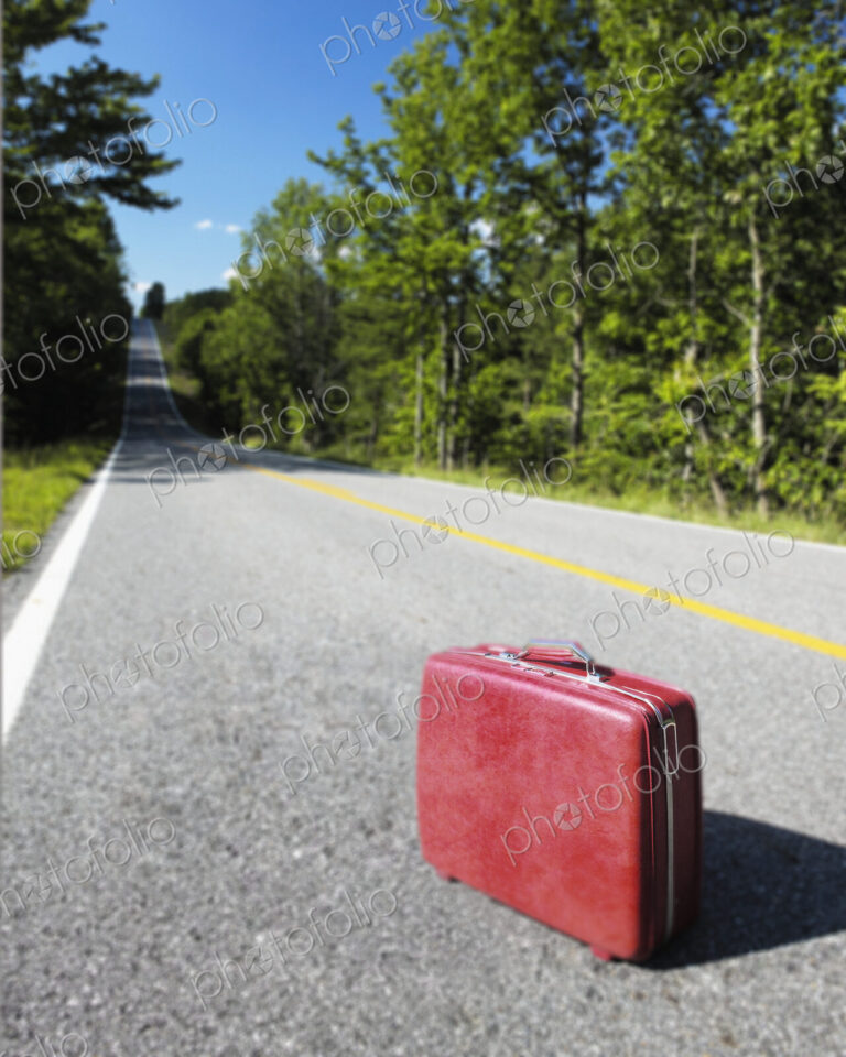 Red Suitcase on a Road