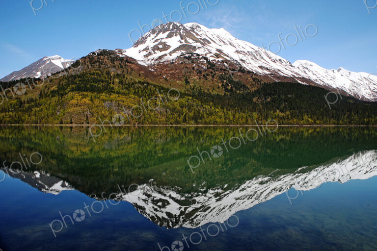 Reflection of mountain in still lake