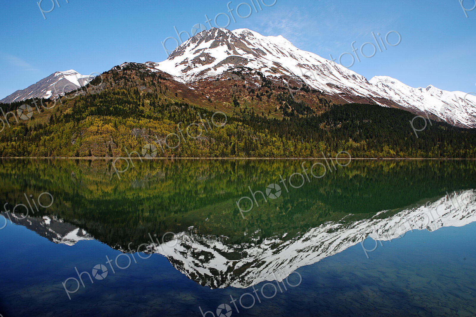 Reflection of mountain in still lake