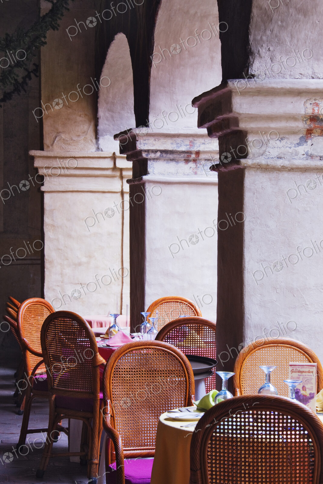 Restaurant Seating Amidst Columns