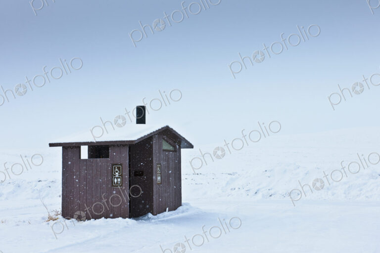 Restroom in a Snowy Landscape