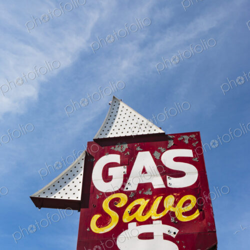 Retro outdoor sign to save on gas, WA USA