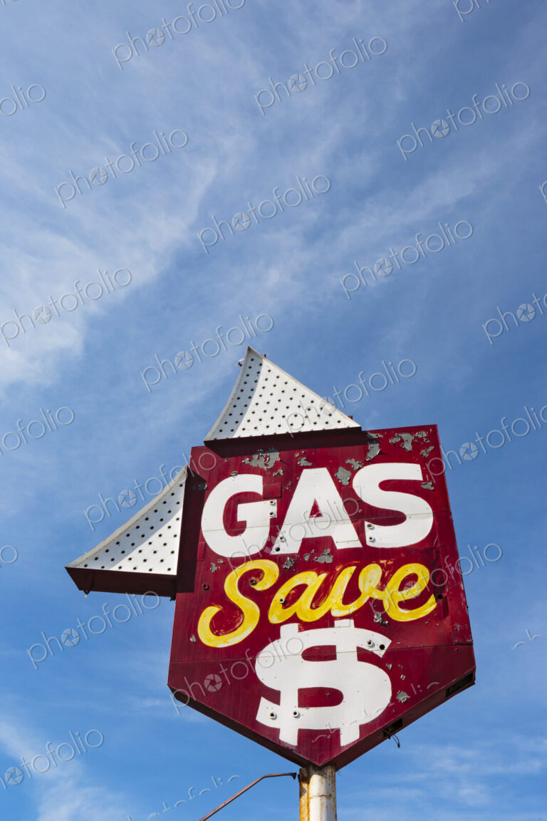 Retro outdoor sign to save on gas, WA USA