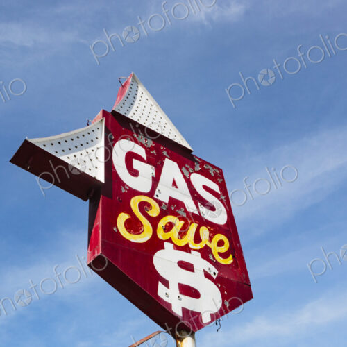 Retro outdoor sign to save on gas, WA USA