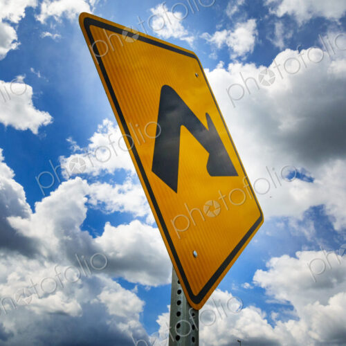 Right turn metal road sign, USA