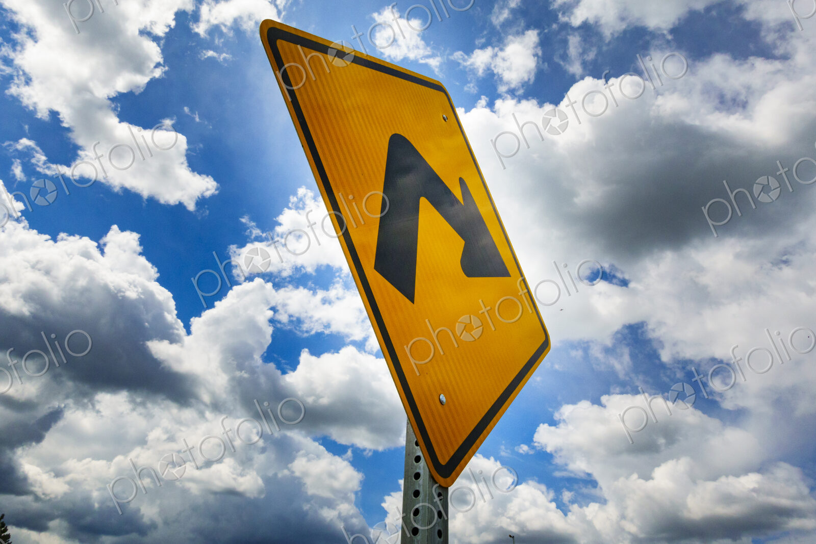 Right turn metal road sign, USA