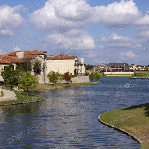 River running through residential neighbourhood. River running through residential neighbourhood.