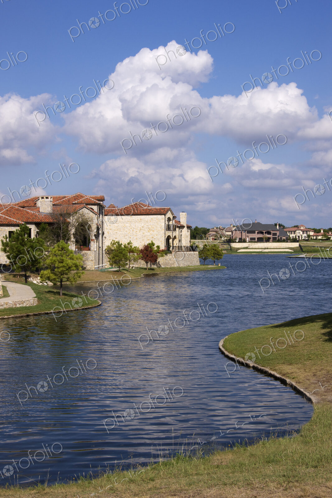 River running through residential neighbourhood.