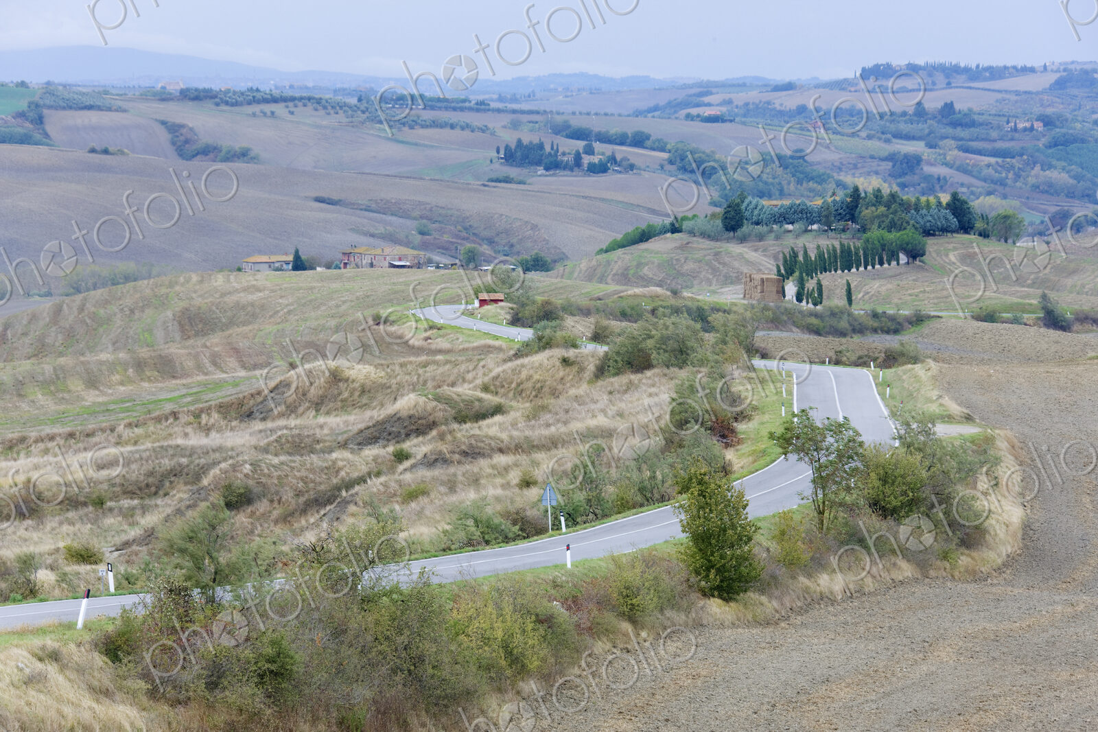 Road in rural hilly landscape.