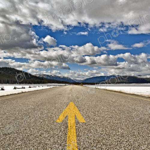 Roadway with an Arrow Painted in the Center