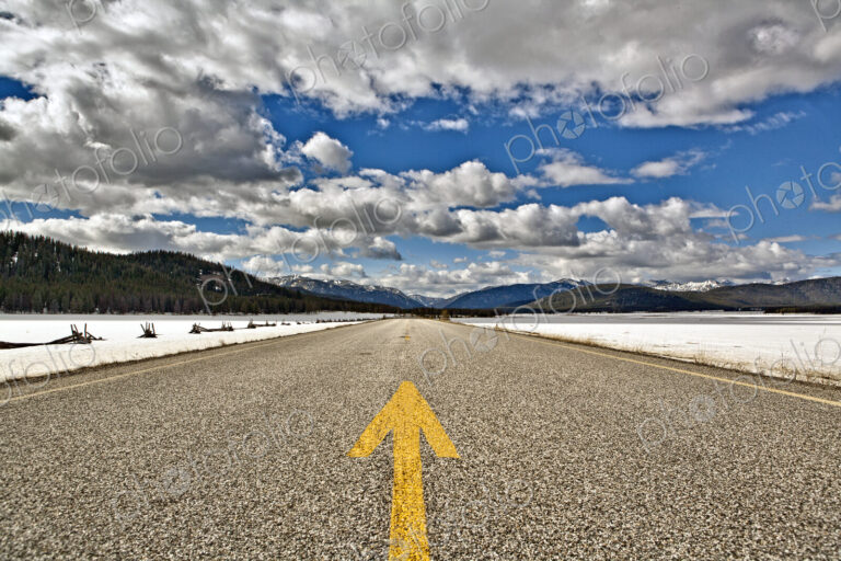Roadway with an Arrow Painted in the Center