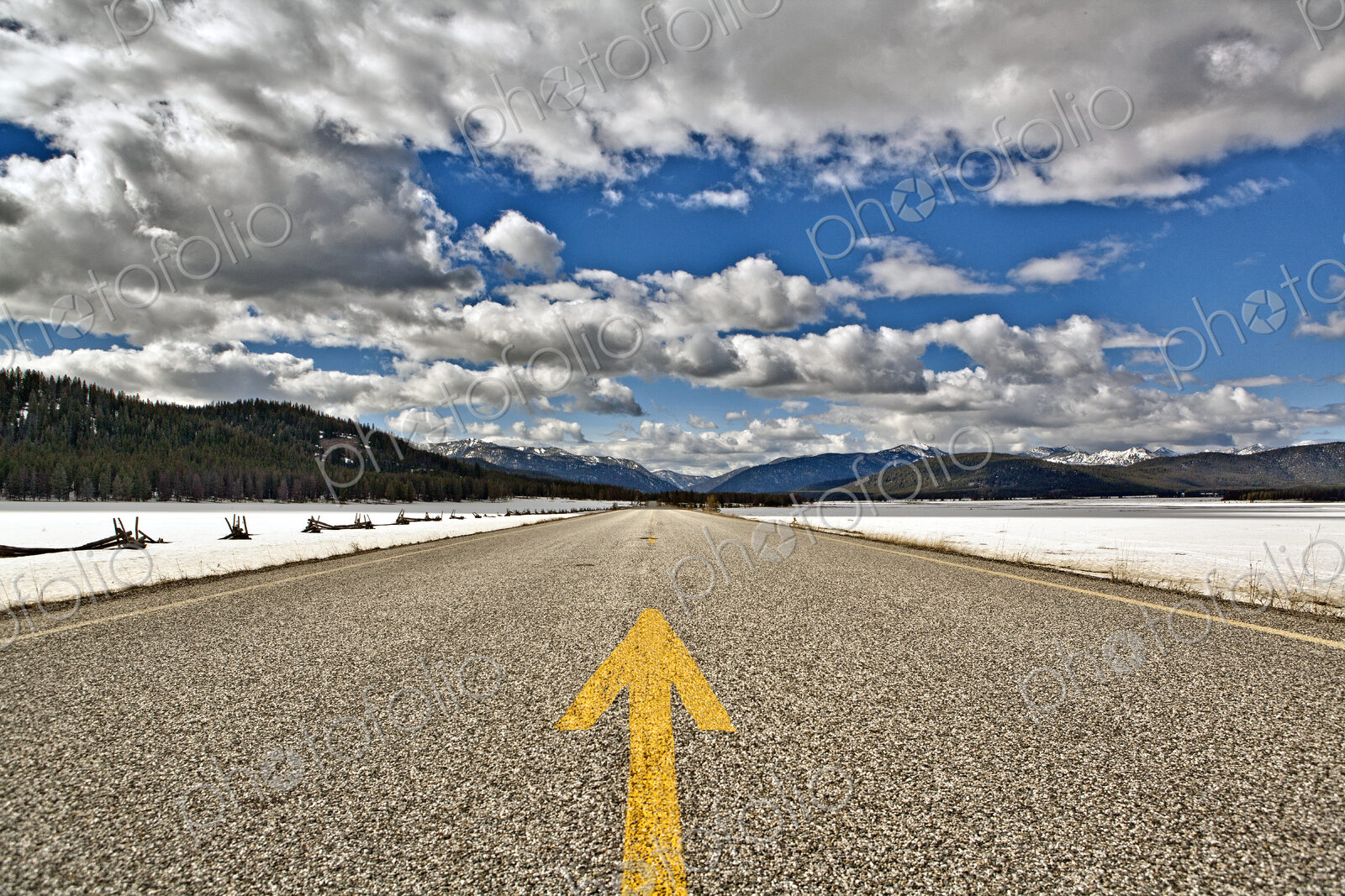 Roadway with an Arrow Painted in the Center