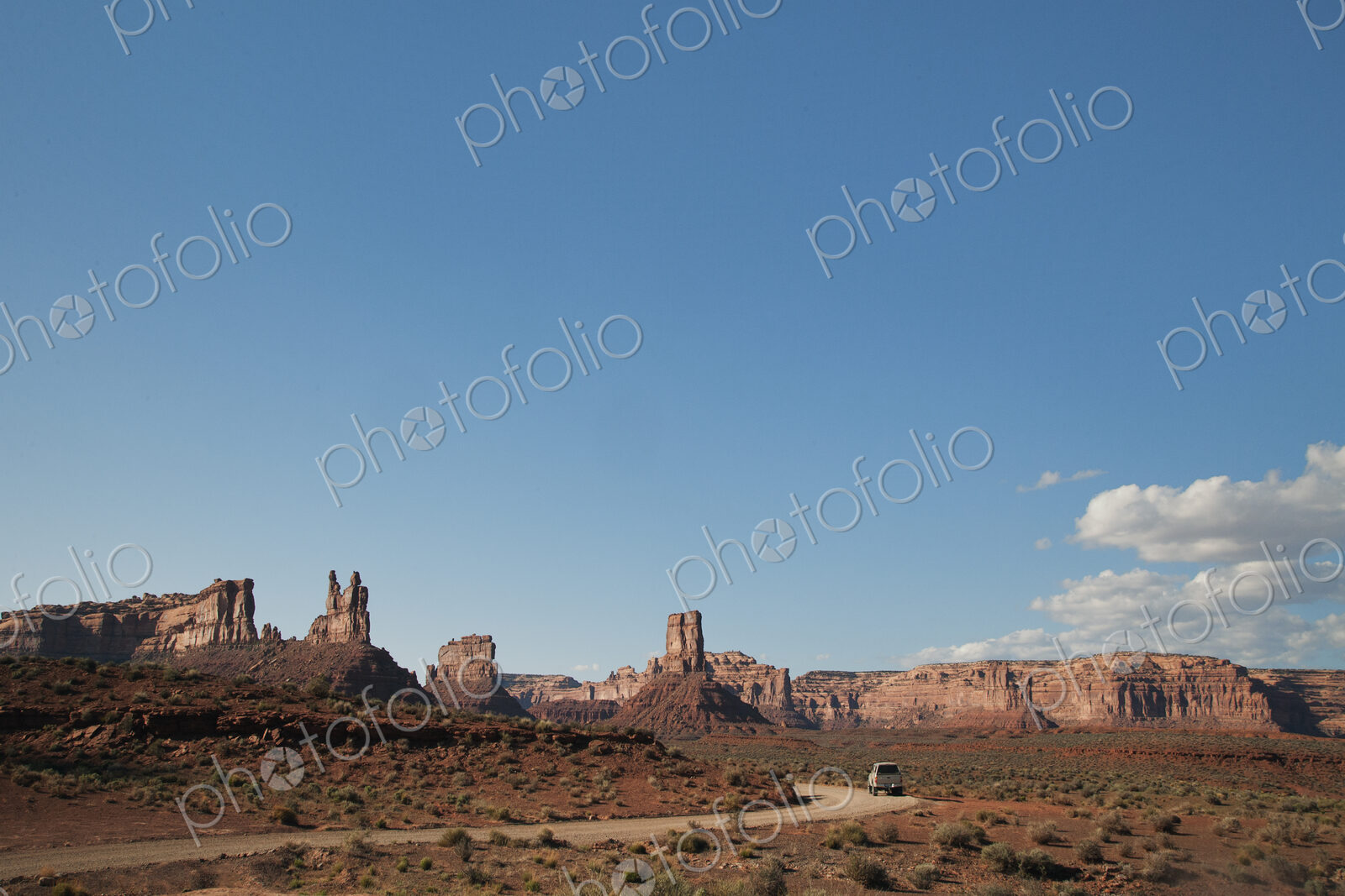 Rock formations along rural road, Valley of the Gods, Utah, United States