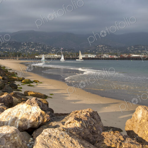 Rocky Beach and Boats on Water Rocky Beach and Boats on Water