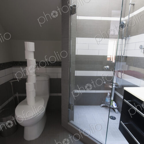 Rolls of Toilet Paper Stacked in a Bathroom Rolls of Toilet Paper Stacked in a Bathroom