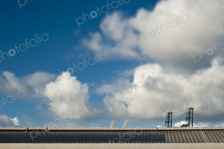 Roof Line and Cranes At a Seaport