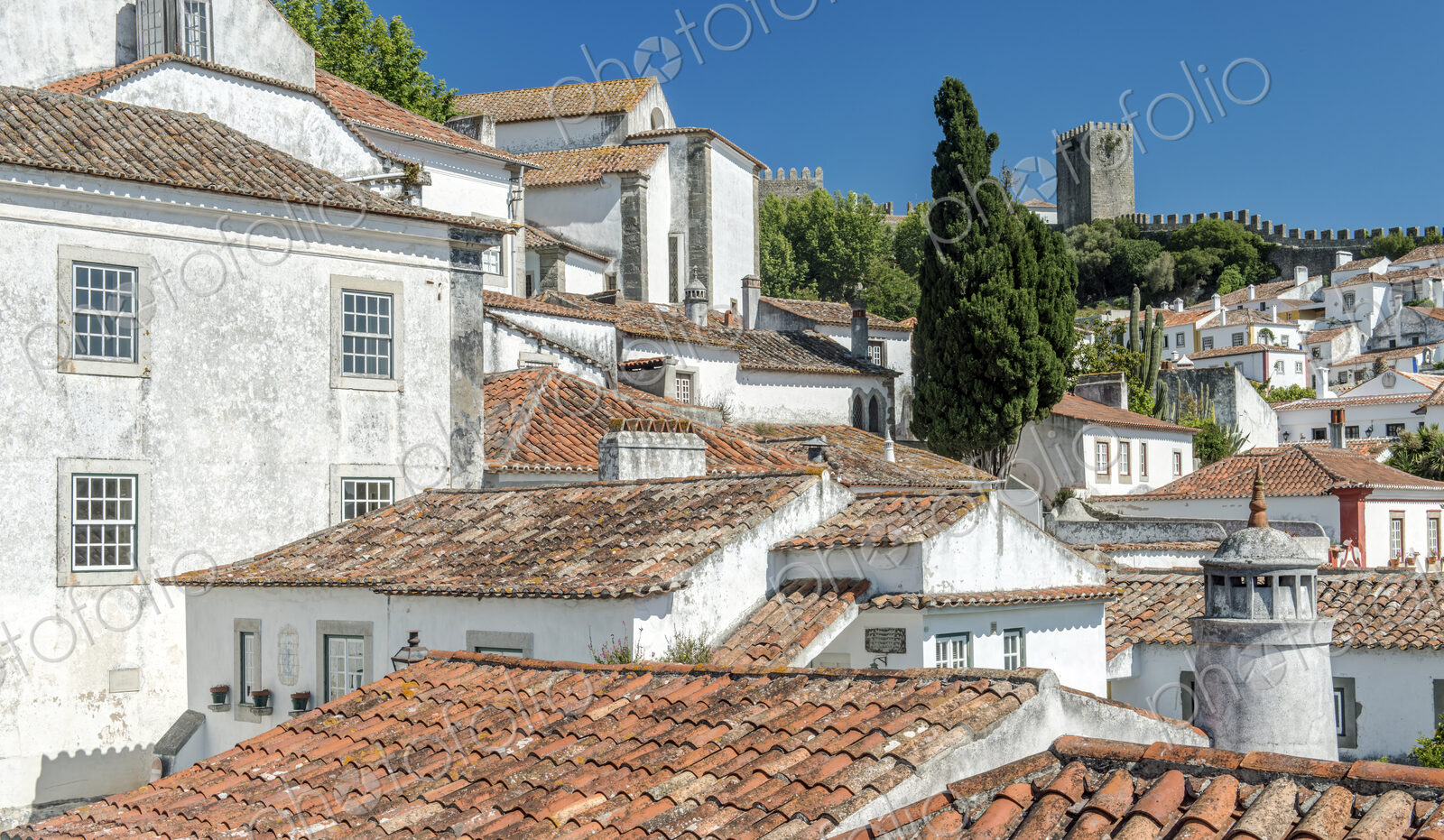 Rooftops in Obidos cityscape, Leiria, Portugal