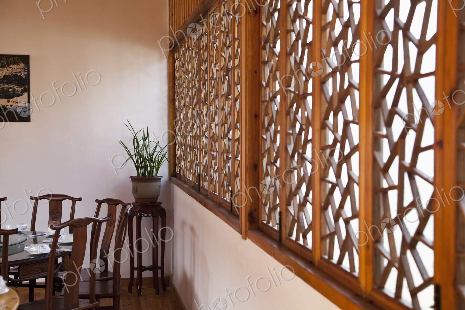 Room Interior With Wooden Ornamental Screen